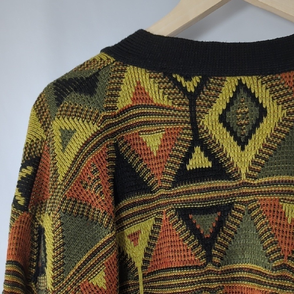 Vintage 80s Gitano Cardigan Sweater Black Orange Lime Green Martini Cosby Medium - Picture 16 of 16